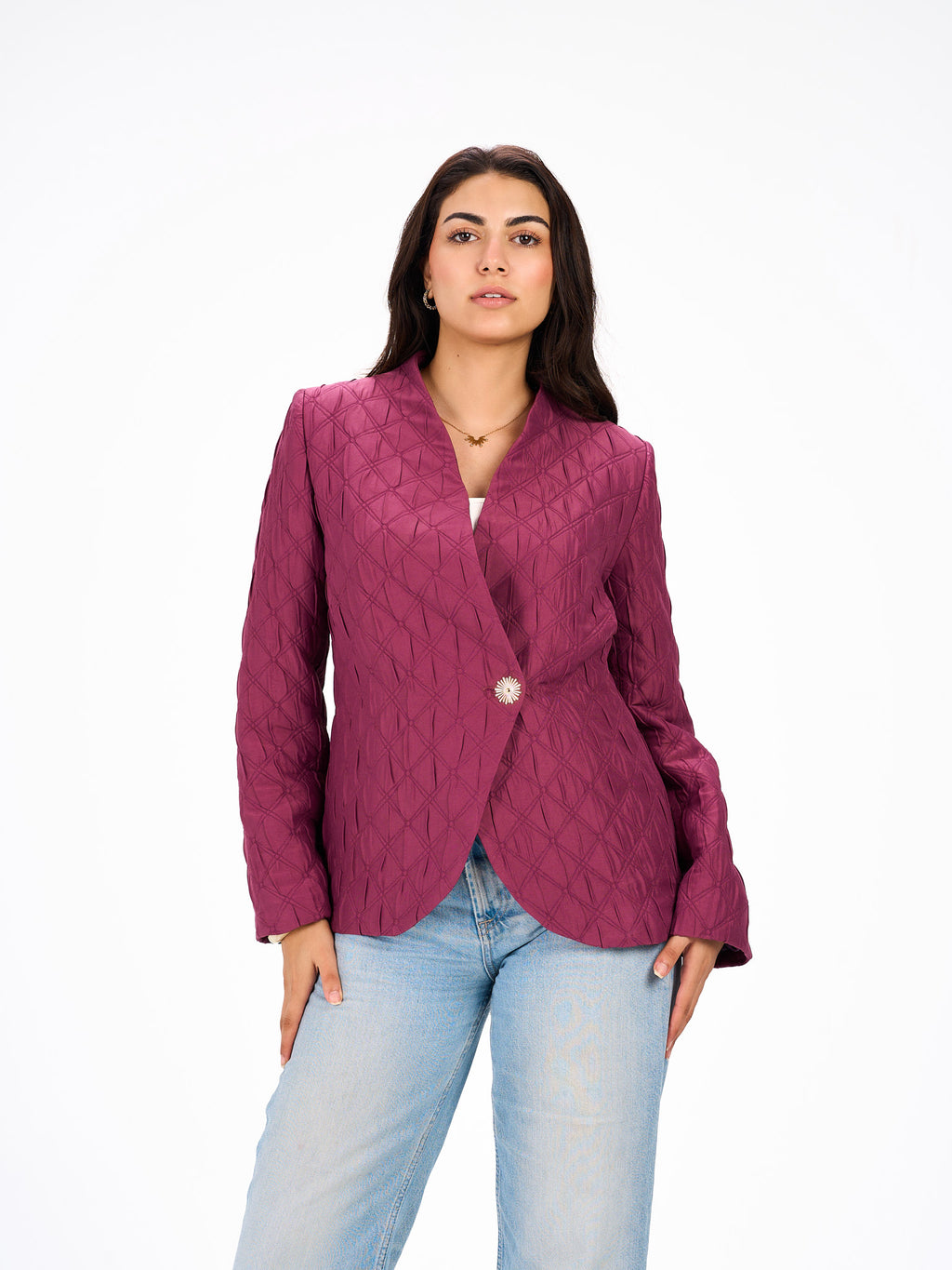 One button burgundy blazer