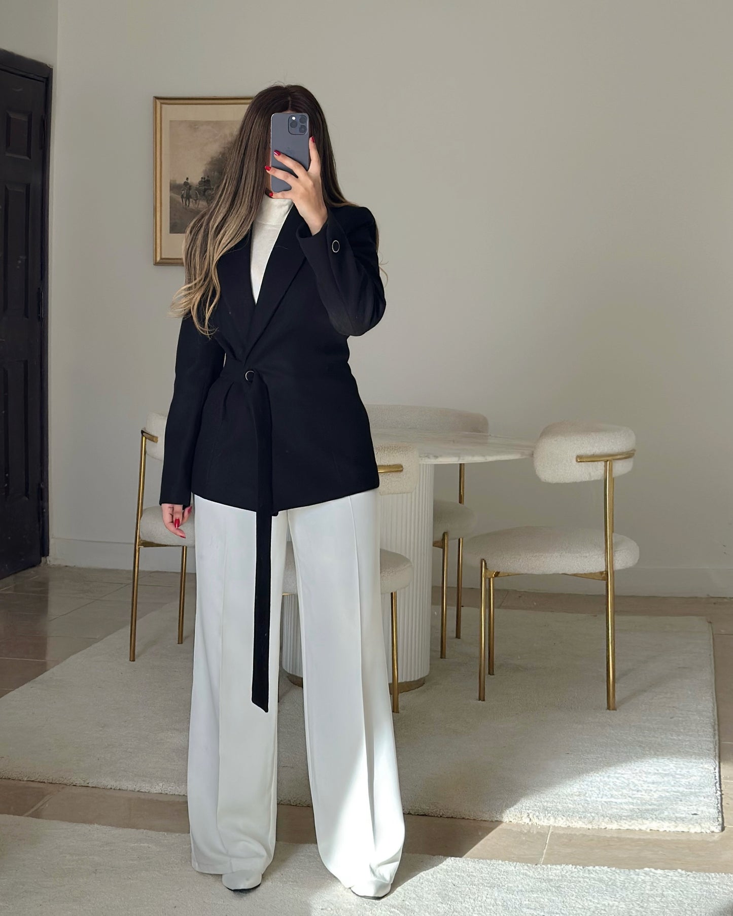 black wool belt blazer