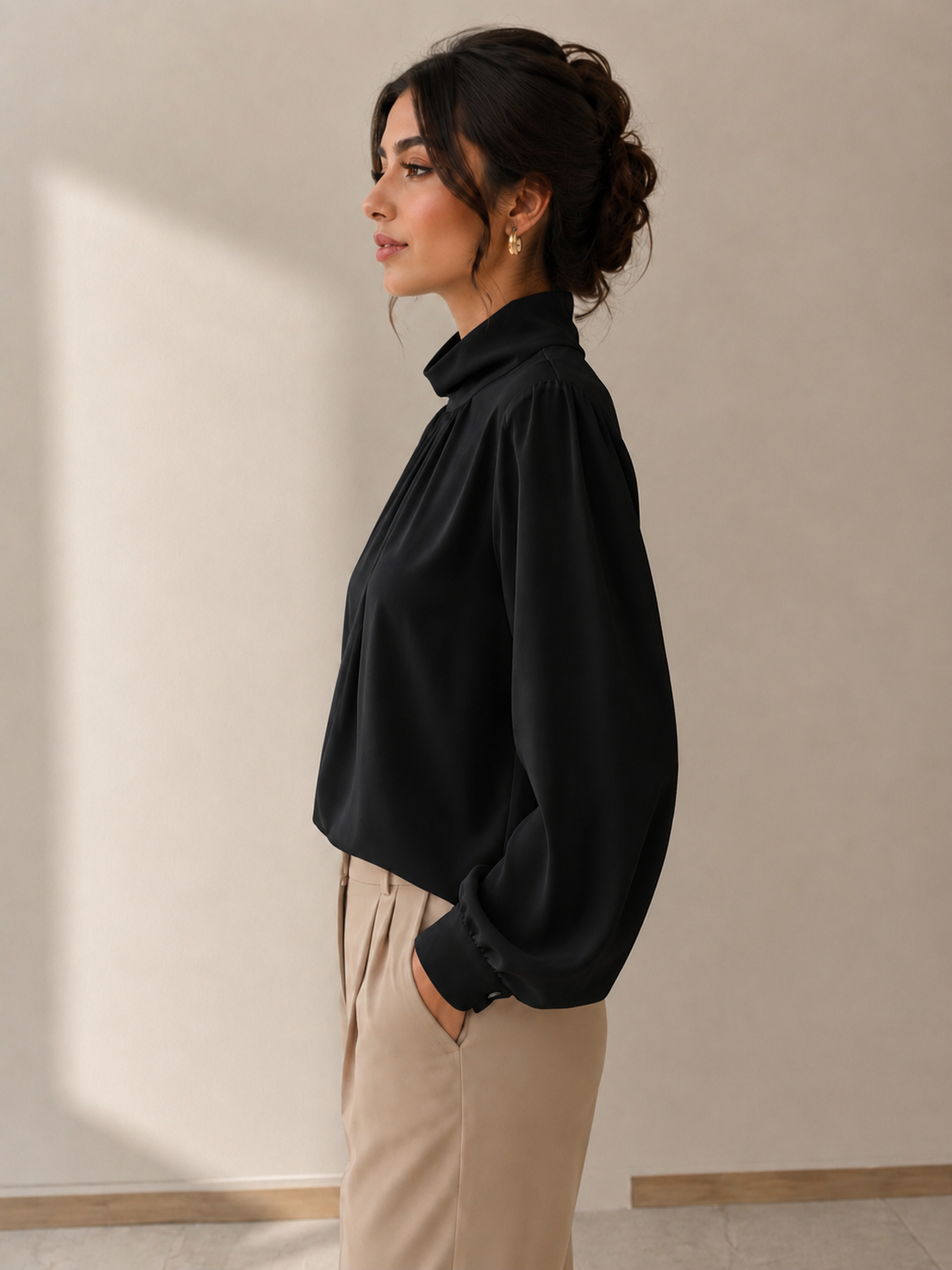 black high neck blouse