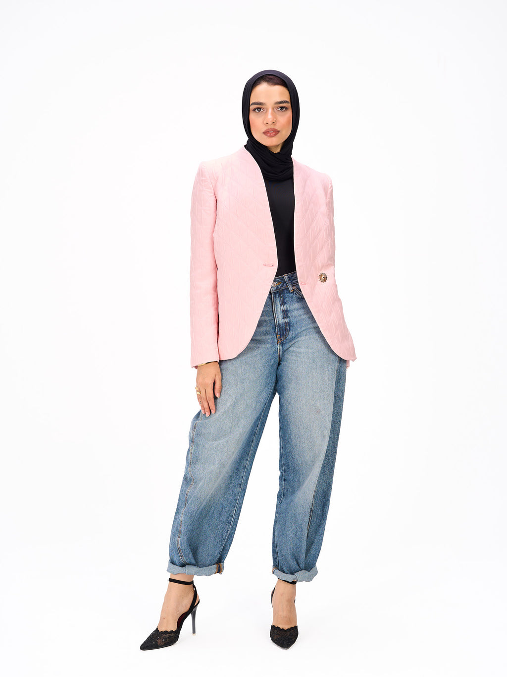 One button pink blazer