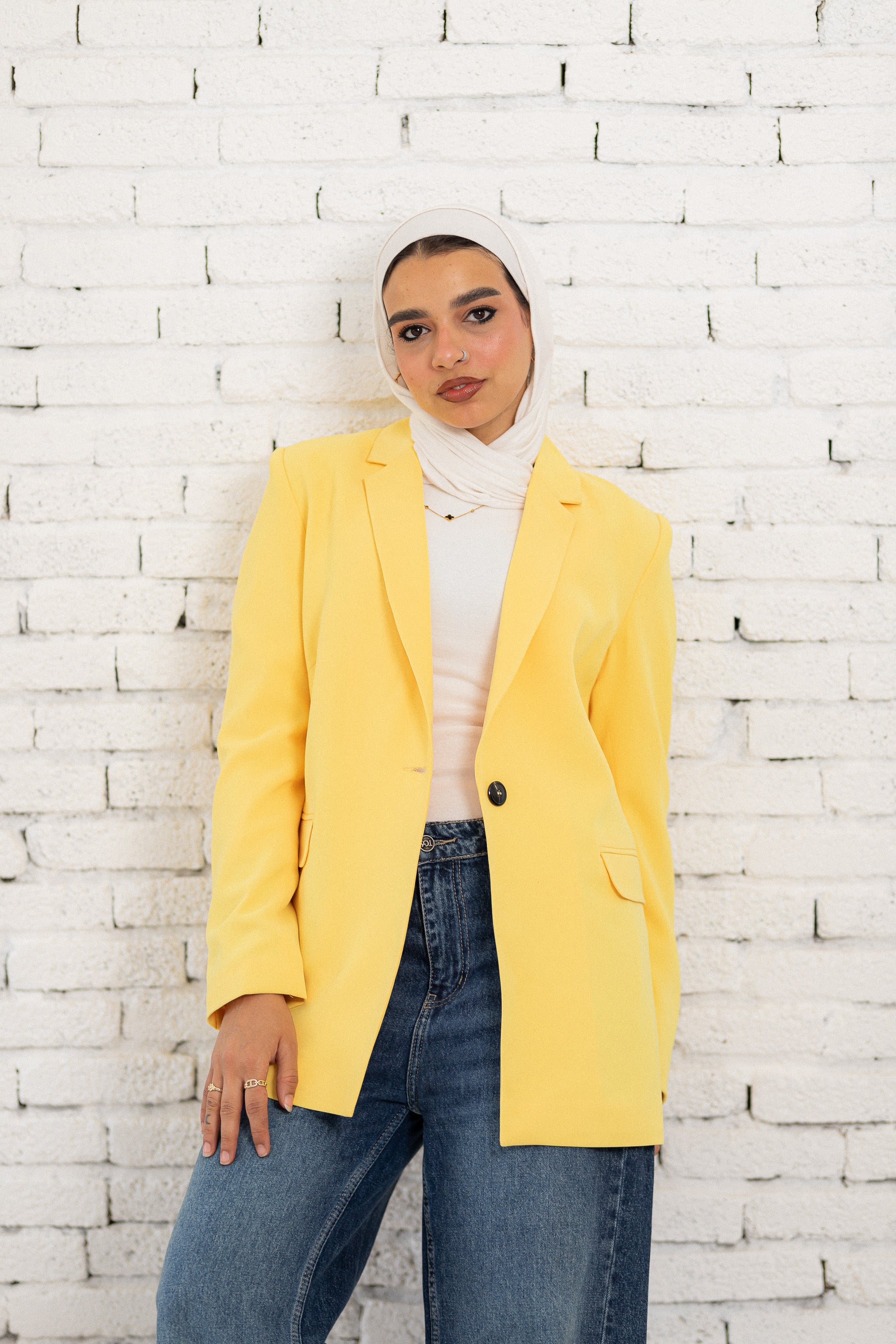 yellow long blazer