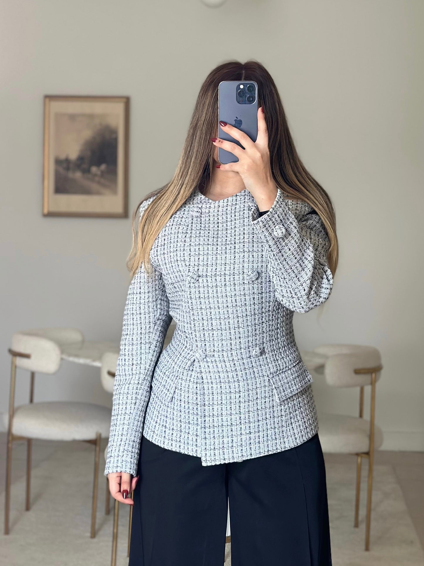 grey round neck blazer