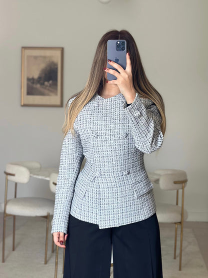 grey round neck blazer