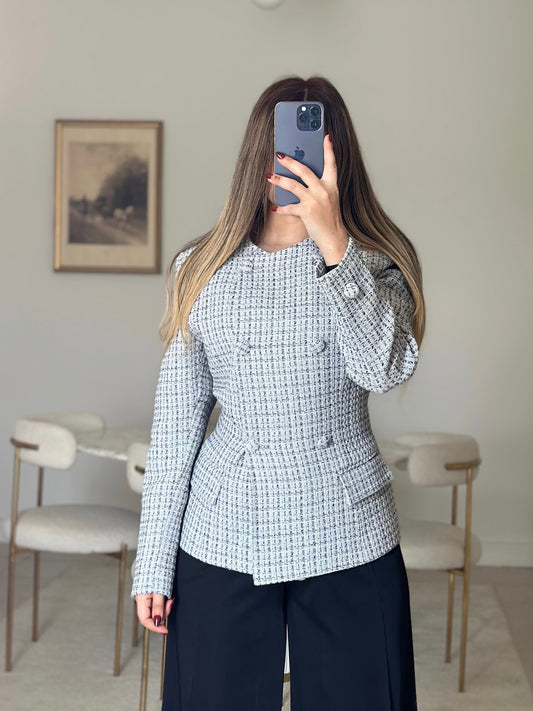 grey round neck blazer