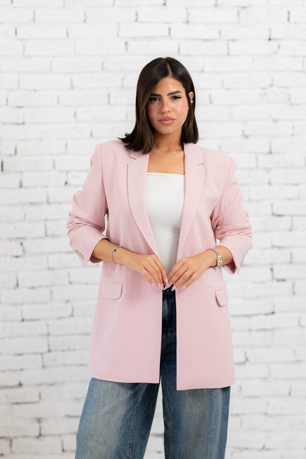 pink long blazer