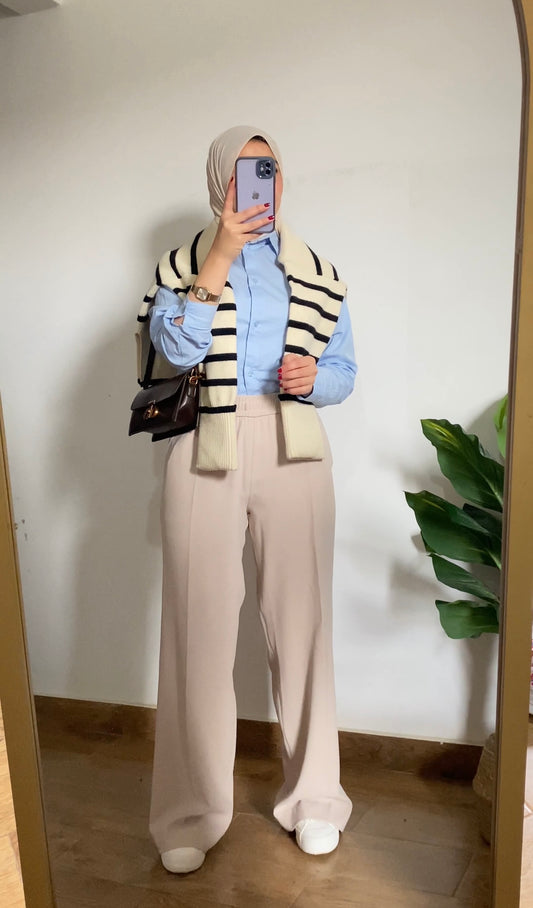 Beige-Trouser wide leg