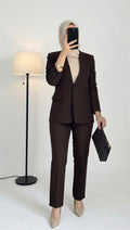 brown pinstripe suit