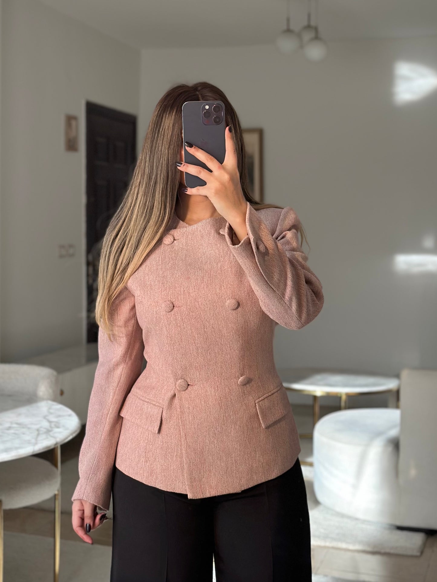 pink round neck blazer