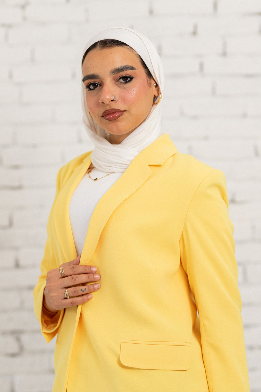 yellow long blazer