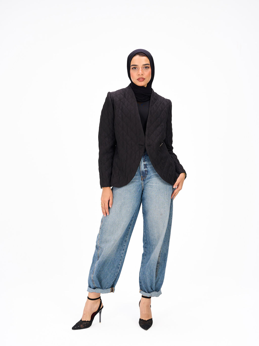 One button black blazer