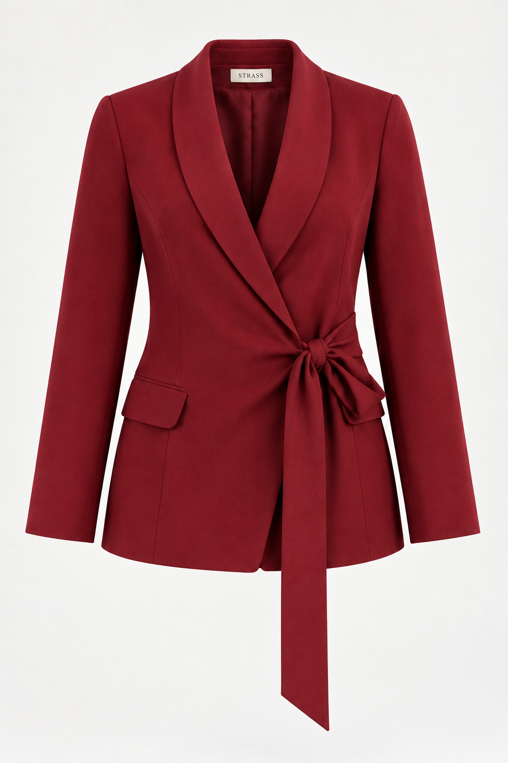 belted burgundy blazer