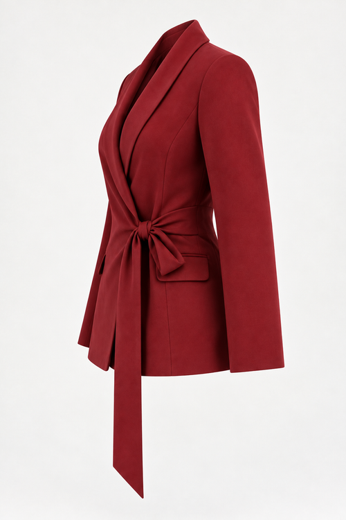 belted burgundy blazer