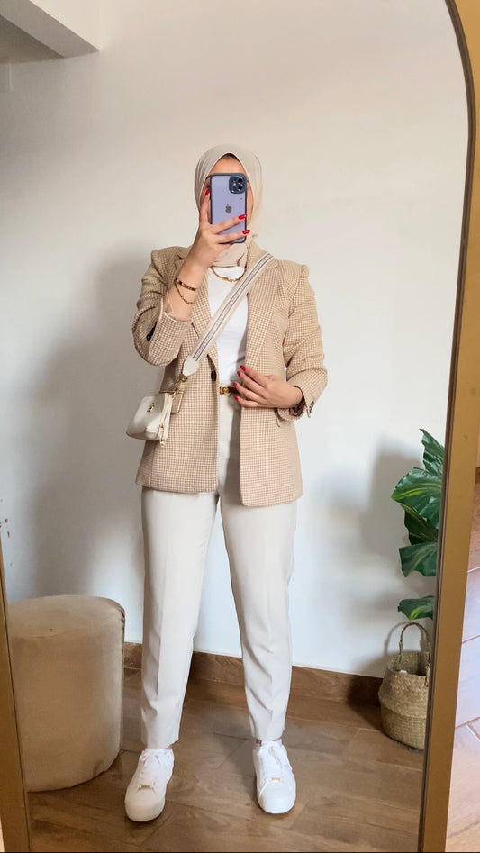 Tweed beige wool blazer