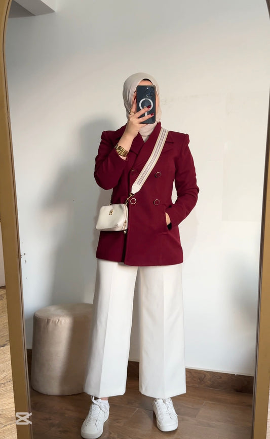 Double breasted maroon blazer