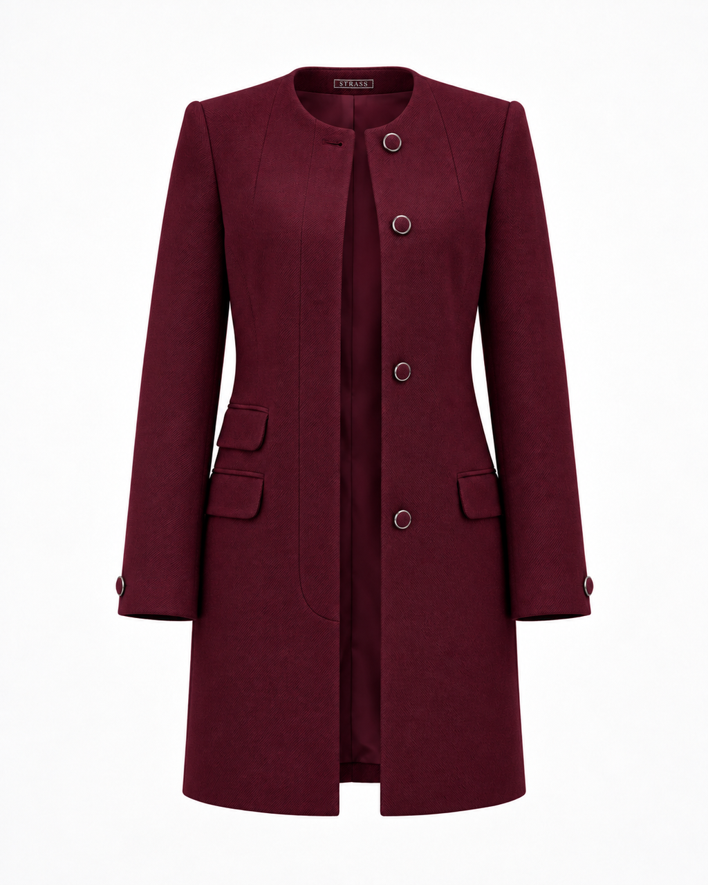 Round neck burgundy coat
