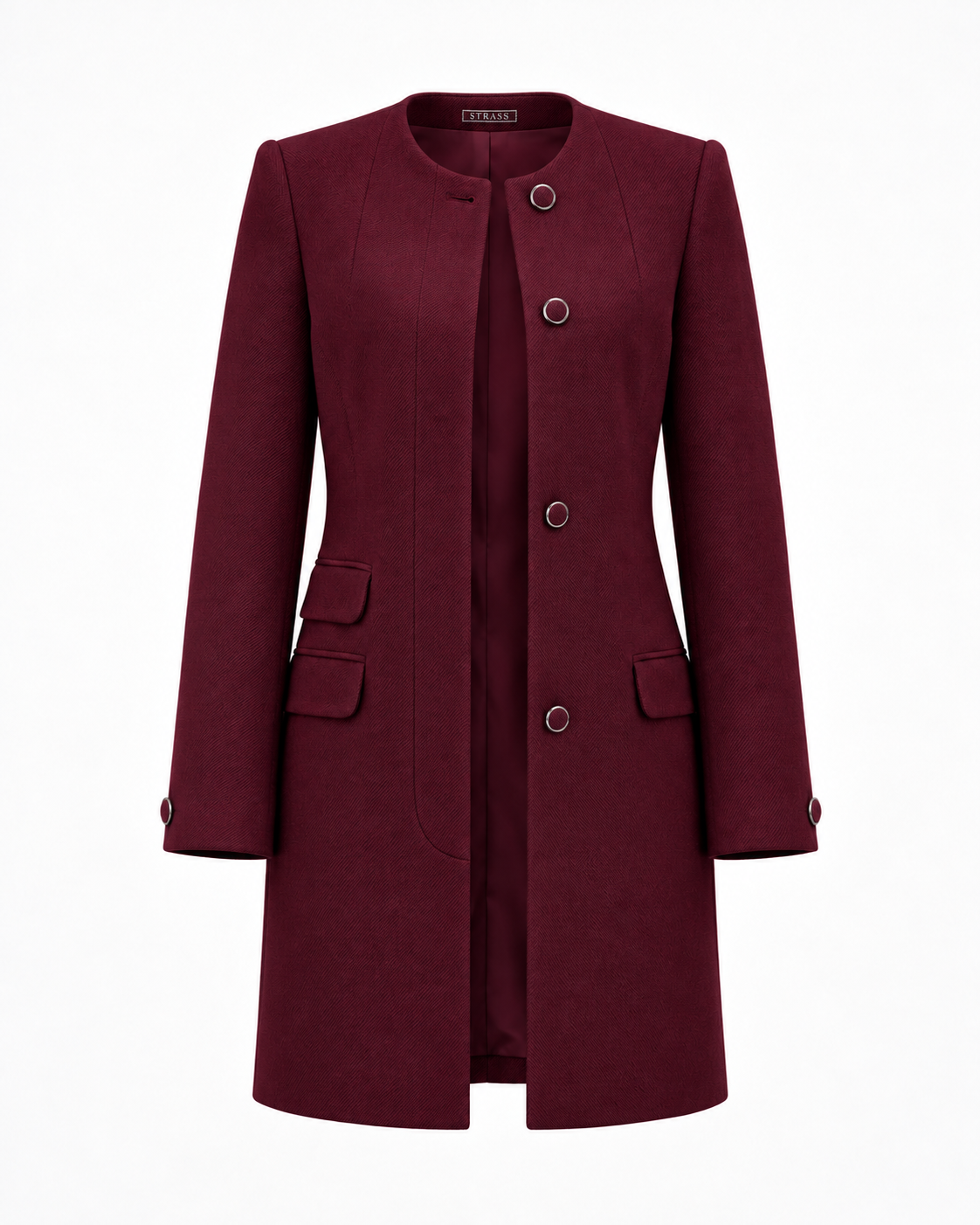 Round neck burgundy coat