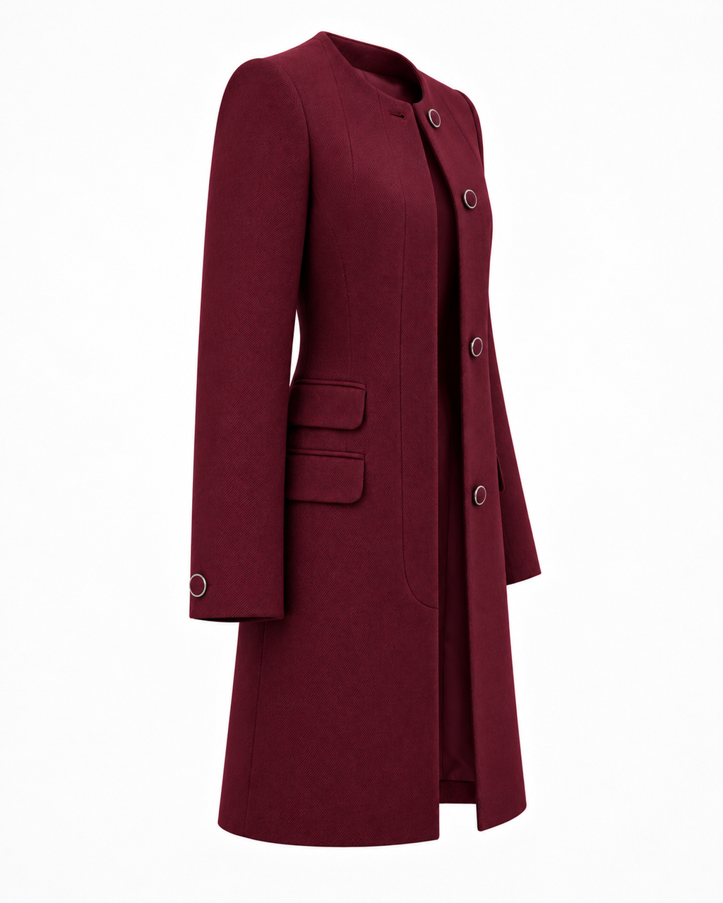 Round neck burgundy coat