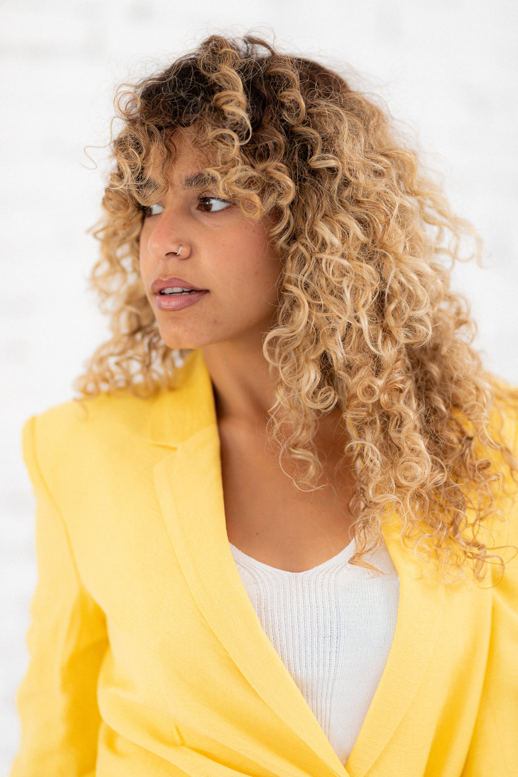 Linen belted yellow blazer