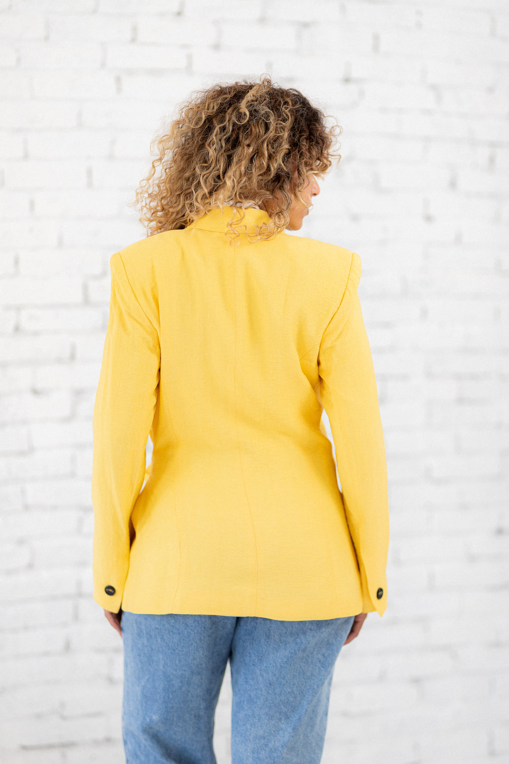 Linen belted yellow blazer