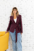 Linen belted burgundy blazer