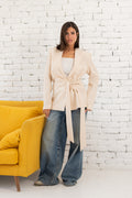 Linen belted beige blazer