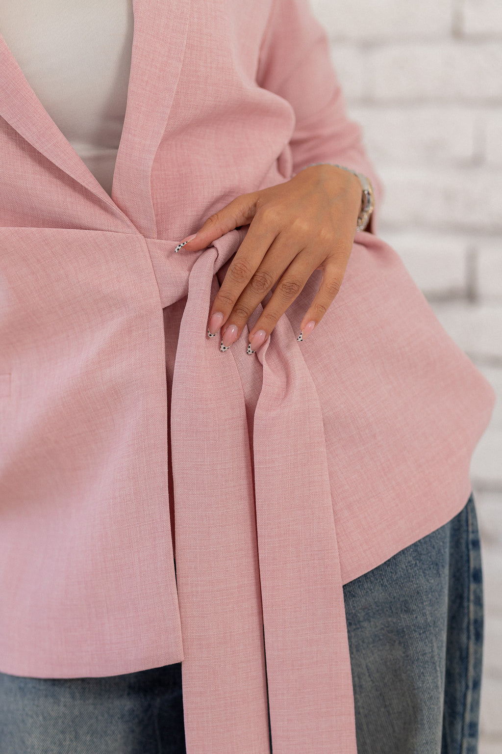 Linen belted pink blazer